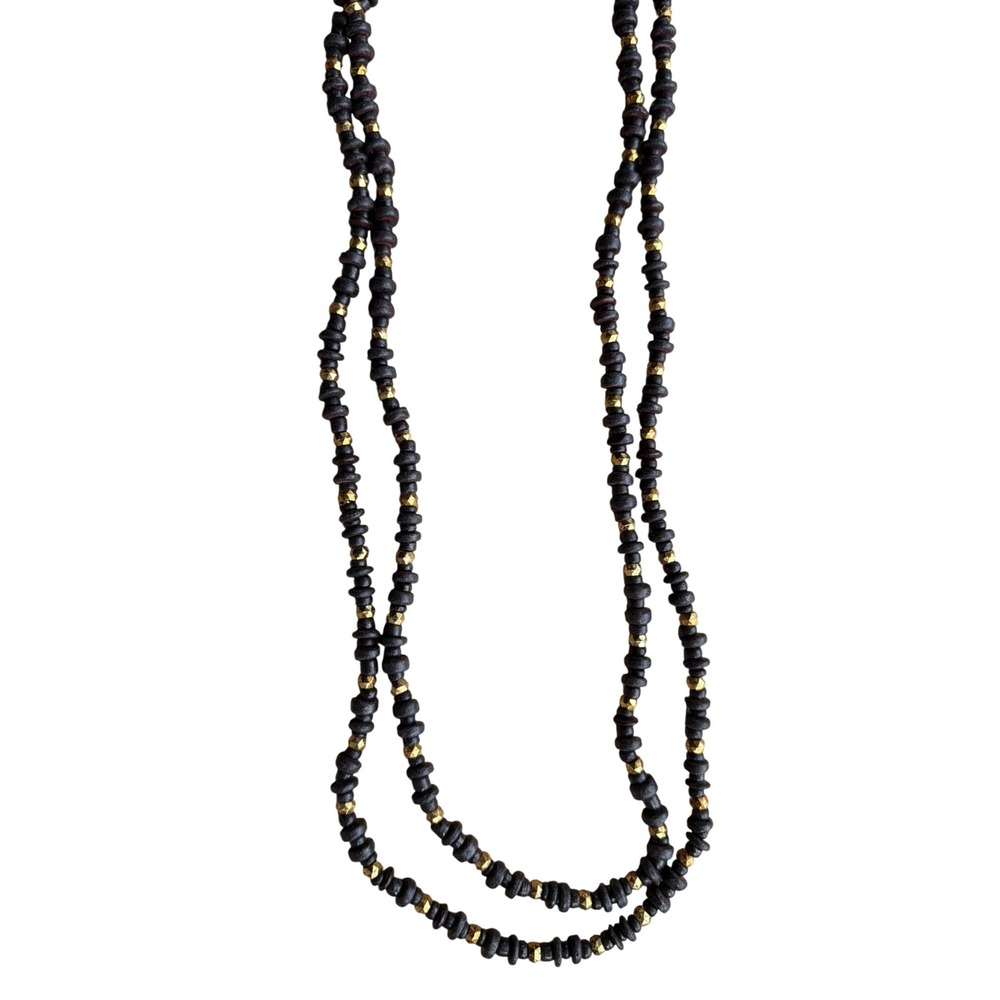 Handmade Boho Wooden Disc Bead‎ Long Layered Necklace Brown Gold Tone Boho